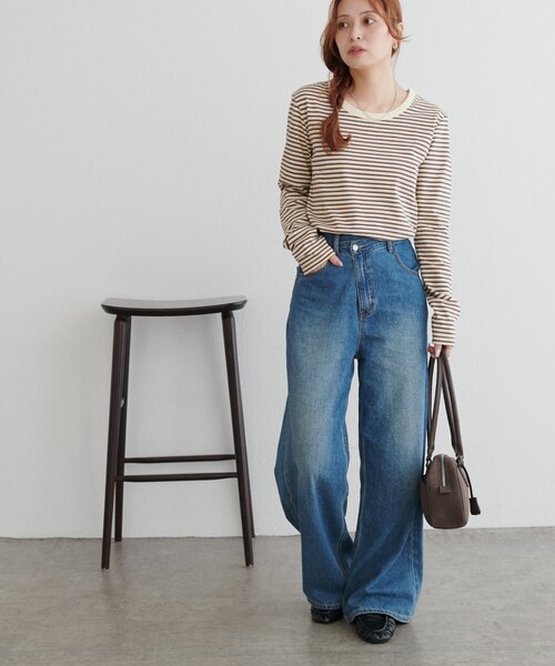 DISCOAT（ディスコート）の「【WEB限定】マルチボーダーUネックロングスリーブ（Tシャツ/カットソー・レディース・グレー/ネイビー/サックスブルー・FREE）」の15枚目の写真