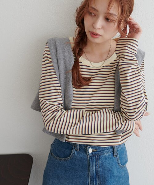 DISCOAT（ディスコート）の「【WEB限定】マルチボーダーUネックロングスリーブ（Tシャツ/カットソー・レディース・グレー/ネイビー/サックスブルー・FREE）」の17枚目の写真