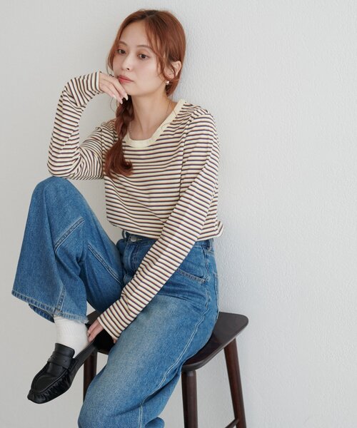 DISCOAT（ディスコート）の「【WEB限定】マルチボーダーUネックロングスリーブ（Tシャツ/カットソー・レディース・グレー/ネイビー/サックスブルー・FREE）」の18枚目の写真