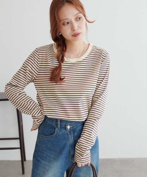 DISCOAT（ディスコート）の「【WEB限定】マルチボーダーUネックロングスリーブ（Tシャツ/カットソー・レディース・グレー/ネイビー/サックスブルー・FREE）」の19枚目の写真