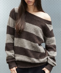MAHAGRID（マハグリッド）の「『mahagrid マハグリット』DAMAGED OFF SHOULDER STRIPE KNIT ダメージオフショルダーボーダーニット（ニット/セーター）」