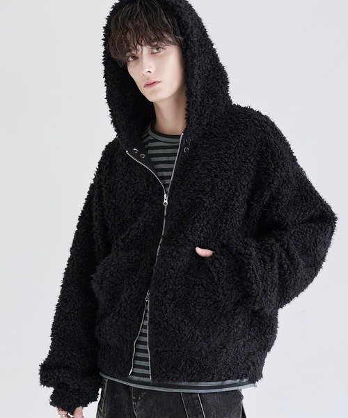LILL(リル)の「ルーズシルエットファーZIPサムホールフードジャケット(その他アウター・メンズ・オフホワイト/ブラック・XL/L/M/S)」の1枚目の写真