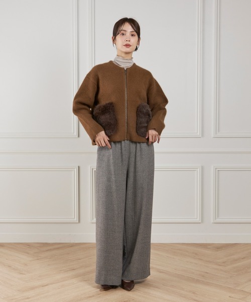 LE SOUK(ルスーク)の「フェイクファーポケット ラクーンニットブルゾン(カーディガン/ボレロ・レディース・ブラウン・フリー)」の13枚目の写真