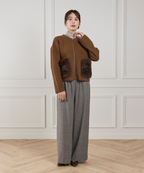 LE SOUK(ルスーク)の「フェイクファーポケット ラクーンニットブルゾン(カーディガン/ボレロ・レディース・ブラウン・フリー)」の14枚目の写真