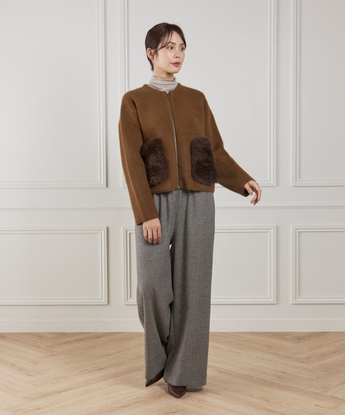 LE SOUK(ルスーク)の「フェイクファーポケット ラクーンニットブルゾン(カーディガン/ボレロ・レディース・ブラウン・フリー)」の15枚目の写真