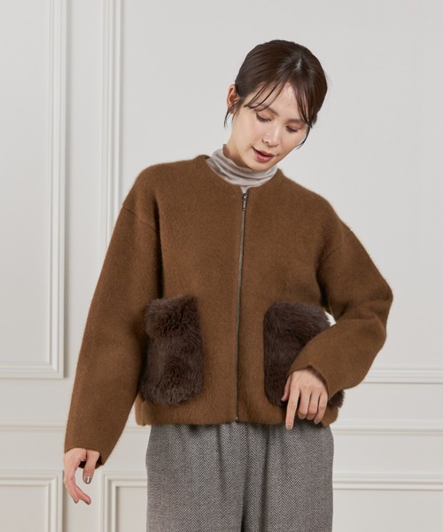 LE SOUK(ルスーク)の「フェイクファーポケット ラクーンニットブルゾン(カーディガン/ボレロ・レディース・ブラウン・フリー)」の17枚目の写真