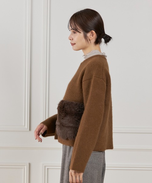 LE SOUK(ルスーク)の「フェイクファーポケット ラクーンニットブルゾン(カーディガン/ボレロ・レディース・ブラウン・フリー)」の6枚目の写真