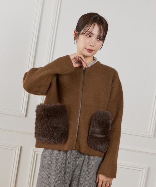 LE SOUK(ルスーク)の「フェイクファーポケット ラクーンニットブルゾン(カーディガン/ボレロ・レディース・ブラウン・フリー)」の7枚目の写真