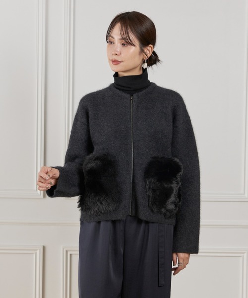 LE SOUK(ルスーク)の「フェイクファーポケット ラクーンニットブルゾン(カーディガン/ボレロ・レディース・ブラウン・フリー)」の8枚目の写真
