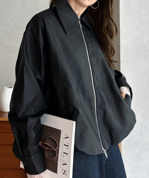 Eclat one(エクラワン)の「【Eclat One】オーバーサイズ フェイクレザー ブルゾン(ブルゾン・レディース・ブラウン/ブラック・FREE)」の9枚目の写真