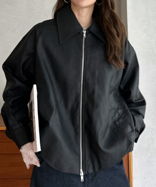 Eclat one(エクラワン)の「【Eclat One】オーバーサイズ フェイクレザー ブルゾン(ブルゾン・レディース・ブラウン/ブラック・FREE)」の10枚目の写真