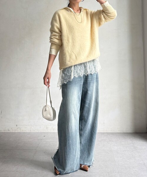 DouDou(ドゥドゥ)の「【WEB限定】レース切替スキッパーシャツ(シャツ/ブラウス・レディース・ブラック/ブラウン/アイボリー・FREE)」の5枚目の写真
