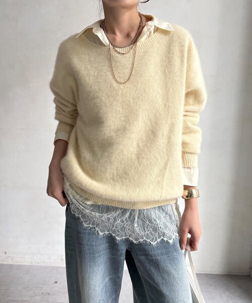DouDou(ドゥドゥ)の「【WEB限定】レース切替スキッパーシャツ(シャツ/ブラウス・レディース・ブラック/ブラウン/アイボリー・FREE)」の9枚目の写真