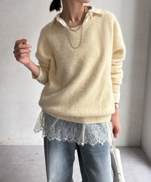DouDou(ドゥドゥ)の「【WEB限定】レース切替スキッパーシャツ(シャツ/ブラウス・レディース・ブラック/ブラウン/アイボリー・FREE)」の10枚目の写真