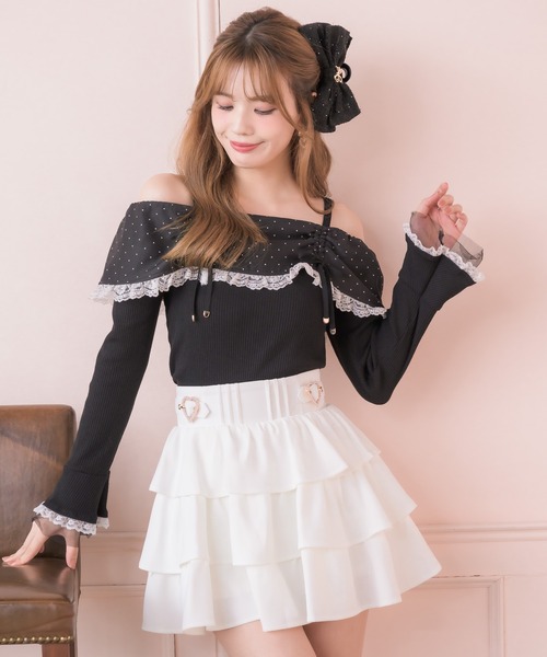 couture BY ROJITA(クチュールバイロジータ)の「ドットオフショルカットトップス(Tシャツ/カットソー・レディース・ホワイト/ブラック・FREE)」の7枚目の写真