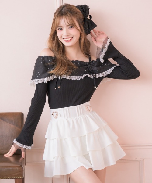 couture BY ROJITA(クチュールバイロジータ)の「ドットオフショルカットトップス(Tシャツ/カットソー・レディース・ホワイト/ブラック・FREE)」の8枚目の写真