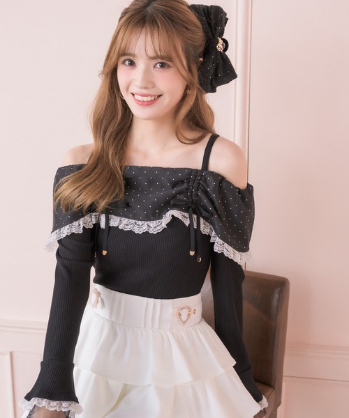 couture BY ROJITA(クチュールバイロジータ)の「ドットオフショルカットトップス(Tシャツ/カットソー・レディース・ホワイト/ブラック・FREE)」の18枚目の写真