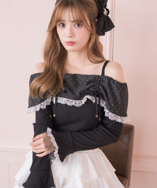 couture BY ROJITA(クチュールバイロジータ)の「ドットオフショルカットトップス(Tシャツ/カットソー・レディース・ホワイト/ブラック・FREE)」の16枚目の写真