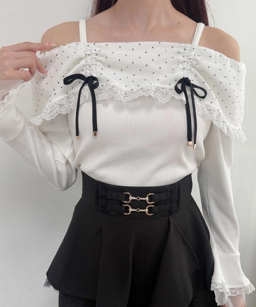 couture BY ROJITA(クチュールバイロジータ)の「ドットオフショルカットトップス(Tシャツ/カットソー・レディース・ホワイト/ブラック・FREE)」の13枚目の写真