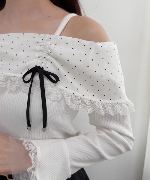 couture BY ROJITA(クチュールバイロジータ)の「ドットオフショルカットトップス(Tシャツ/カットソー・レディース・ホワイト/ブラック・FREE)」の14枚目の写真
