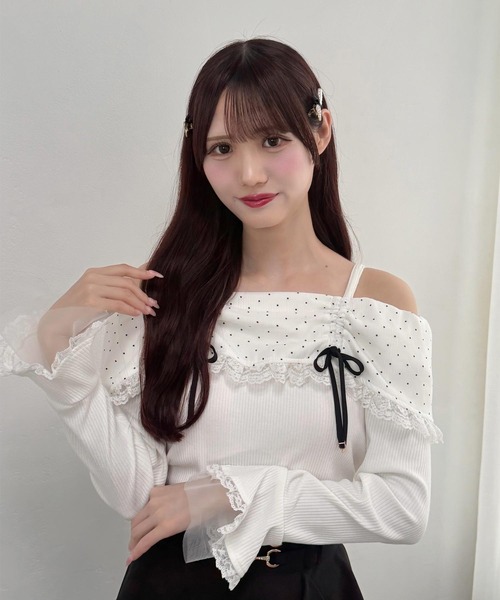 couture BY ROJITA(クチュールバイロジータ)の「ドットオフショルカットトップス(Tシャツ/カットソー・レディース・ホワイト/ブラック・FREE)」の21枚目の写真