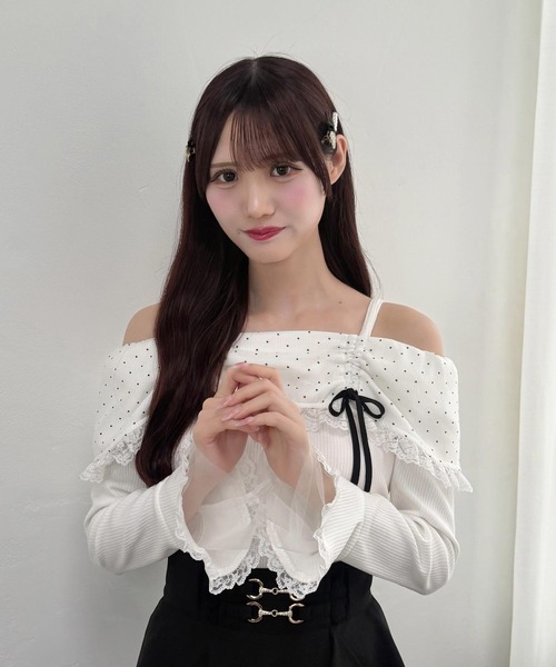 couture BY ROJITA(クチュールバイロジータ)の「ドットオフショルカットトップス(Tシャツ/カットソー・レディース・ホワイト/ブラック・FREE)」の22枚目の写真