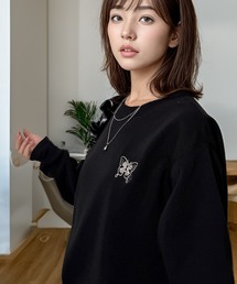 ワンポイント刺繍 ふんわり裏起毛ゆったりスウェットトレーナー