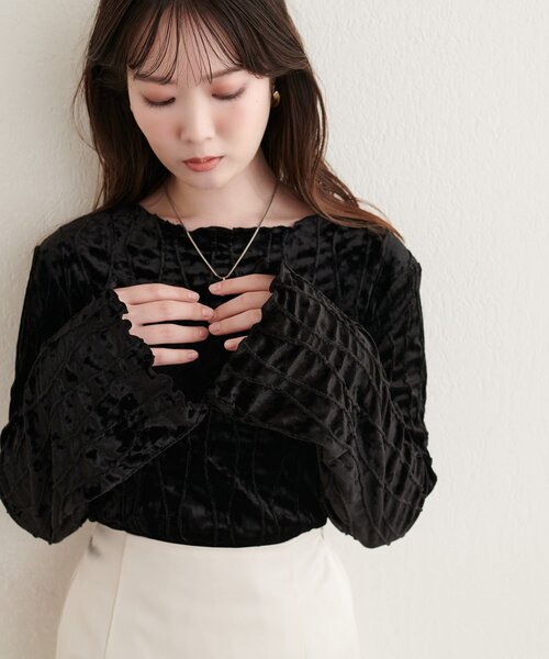 natural couture（ナチュラルクチュール）の「なみなみベロアプルオーバー（Tシャツ/カットソー・レディース・アイボリー/ブラック/チャコールグレー・FREE）」の10枚目の写真