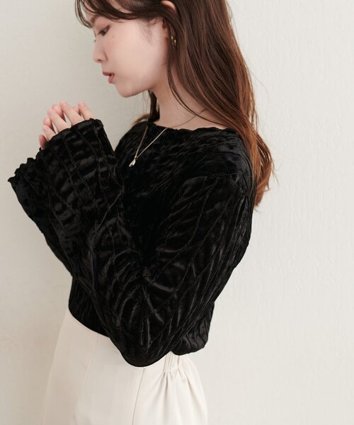 natural couture（ナチュラルクチュール）の「なみなみベロアプルオーバー（Tシャツ/カットソー・レディース・アイボリー/ブラック/チャコールグレー・FREE）」の11枚目の写真
