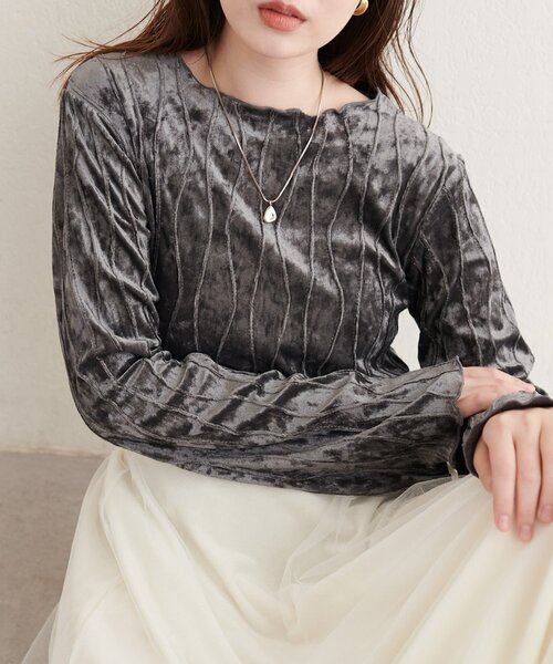 natural couture（ナチュラルクチュール）の「なみなみベロアプルオーバー（Tシャツ/カットソー・レディース・アイボリー/ブラック/チャコールグレー・FREE）」の19枚目の写真