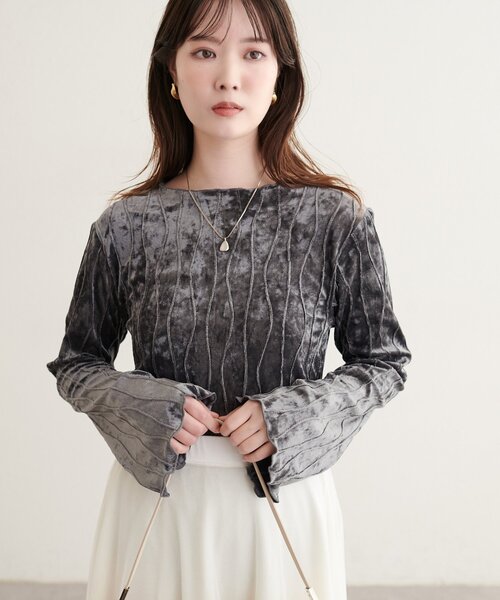 natural couture（ナチュラルクチュール）の「なみなみベロアプルオーバー（Tシャツ/カットソー・レディース・アイボリー/ブラック/チャコールグレー・FREE）」の21枚目の写真