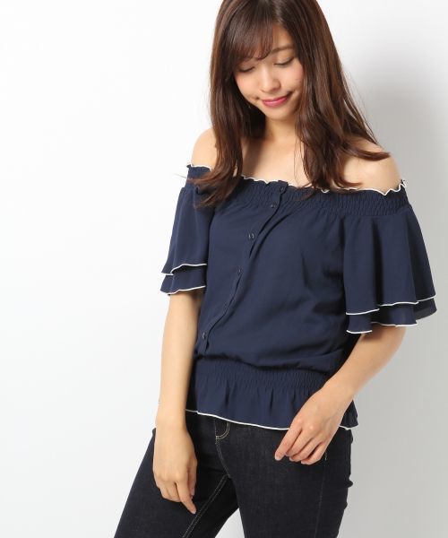 Heather（ヘザー）の「パイピングオフショルブラウス  726451（シャツ/ブラウス・レディース・ライトピンク/アイボリー/ライトブルー/ネイビー・FREE）」の4枚目の写真