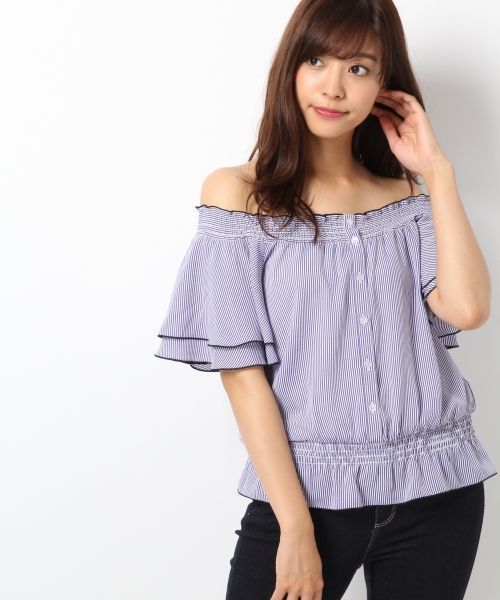 Heather（ヘザー）の「パイピングオフショルブラウス  726451（シャツ/ブラウス・レディース・ライトピンク/アイボリー/ライトブルー/ネイビー・FREE）」の3枚目の写真