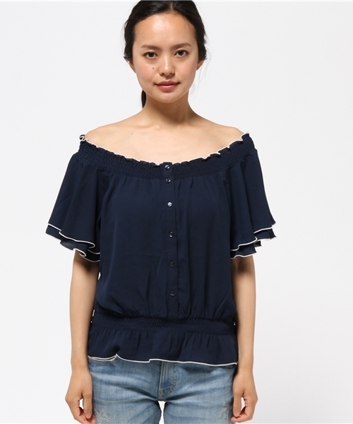 Heather（ヘザー）の「パイピングオフショルブラウス  726451（シャツ/ブラウス・レディース・ライトピンク/アイボリー/ライトブルー/ネイビー・FREE）」の5枚目の写真