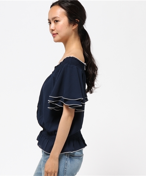 Heather（ヘザー）の「パイピングオフショルブラウス  726451（シャツ/ブラウス・レディース・ライトピンク/アイボリー/ライトブルー/ネイビー・FREE）」の7枚目の写真