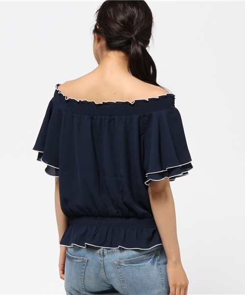 Heather（ヘザー）の「パイピングオフショルブラウス  726451（シャツ/ブラウス・レディース・ライトピンク/アイボリー/ライトブルー/ネイビー・FREE）」の8枚目の写真