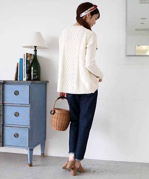 N.（N. Natural Beauty Basic）（エヌエヌナチュラルビューティーベーシック）の「スプリングケーブルチュニックニット（ニット/セーター・レディース・ホワイト/グレー/ブルー・MEDIUM）」の6枚目の写真