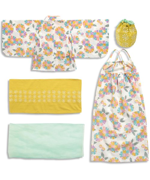 apres les cours(アプレレクール)の「女の子タイル花柄浴衣セット(浴衣・キッズ・ネイビー/オフホワイト・100/120/140/110/130)」の6枚目の写真