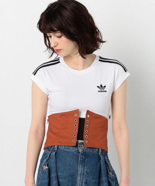 Another Edition(アナザーエディション)の「adidas CROPPED Tシャツ(Tシャツ/カットソー・レディース・ホワイト/ライトピンク・FREE)」の2枚目の写真
