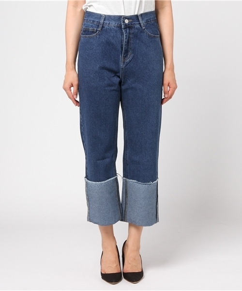 Re:EDIT（リエディ）の「[ ワイドなロールアップが新鮮]ロールアップワイドデニムパンツボトムス/パンツ/デニムパンツ[リエディ]（その他パンツ・レディース・ブルー/ネイビー・SMALL/LARGE/X-LARGE/MEDIUM）」の3枚目の写真