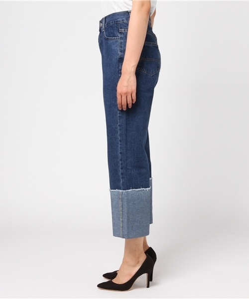 Re:EDIT（リエディ）の「[ ワイドなロールアップが新鮮]ロールアップワイドデニムパンツボトムス/パンツ/デニムパンツ[リエディ]（その他パンツ・レディース・ブルー/ネイビー・SMALL/LARGE/X-LARGE/MEDIUM）」の4枚目の写真