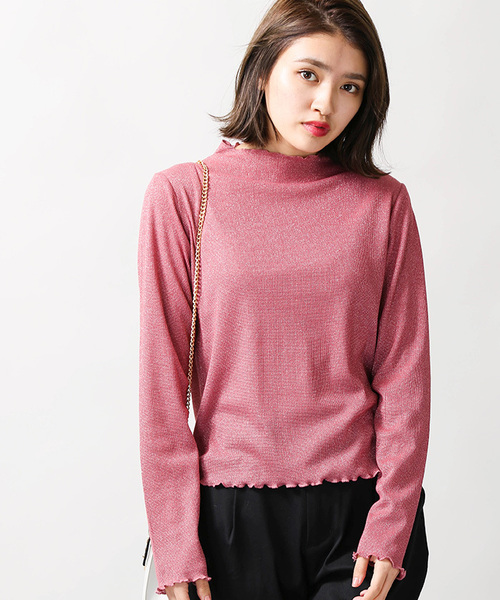 WEGO（ウィゴー）の「WEGO/ラメハイネックフリルTシャツ（Tシャツ/カットソー・レディース・ブラウン/シルバー/ブラック/ピンク・FREE）」の4枚目の写真