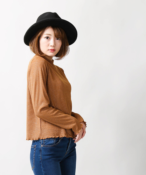 WEGO（ウィゴー）の「WEGO/ラメハイネックフリルTシャツ（Tシャツ/カットソー・レディース・ブラウン/シルバー/ブラック/ピンク・FREE）」の11枚目の写真