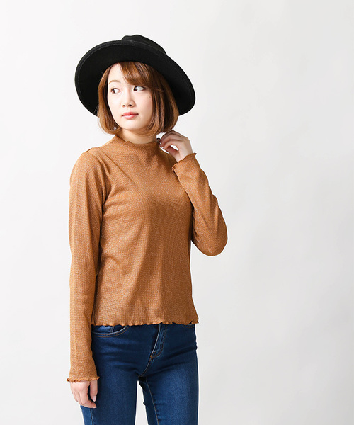 WEGO（ウィゴー）の「WEGO/ラメハイネックフリルTシャツ（Tシャツ/カットソー・レディース・ブラウン/シルバー/ブラック/ピンク・FREE）」の12枚目の写真