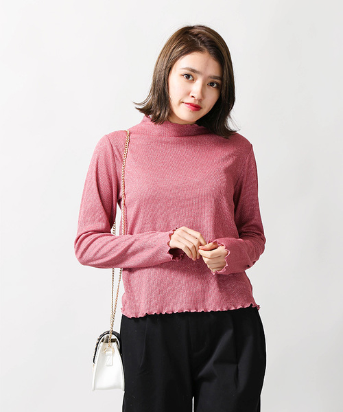 WEGO（ウィゴー）の「WEGO/ラメハイネックフリルTシャツ（Tシャツ/カットソー・レディース・ブラウン/シルバー/ブラック/ピンク・FREE）」の13枚目の写真