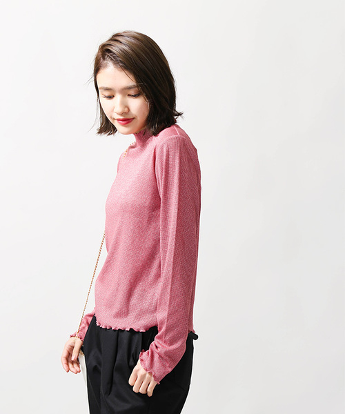 WEGO（ウィゴー）の「WEGO/ラメハイネックフリルTシャツ（Tシャツ/カットソー・レディース・ブラウン/シルバー/ブラック/ピンク・FREE）」の14枚目の写真