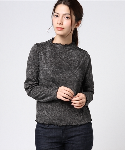 WEGO（ウィゴー）の「WEGO/ラメハイネックフリルTシャツ（Tシャツ/カットソー・レディース・ブラウン/シルバー/ブラック/ピンク・FREE）」の17枚目の写真