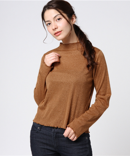 WEGO（ウィゴー）の「WEGO/ラメハイネックフリルTシャツ（Tシャツ/カットソー・レディース・ブラウン/シルバー/ブラック/ピンク・FREE）」の18枚目の写真