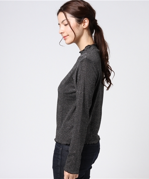 WEGO（ウィゴー）の「WEGO/ラメハイネックフリルTシャツ（Tシャツ/カットソー・レディース・ブラウン/シルバー/ブラック/ピンク・FREE）」の9枚目の写真