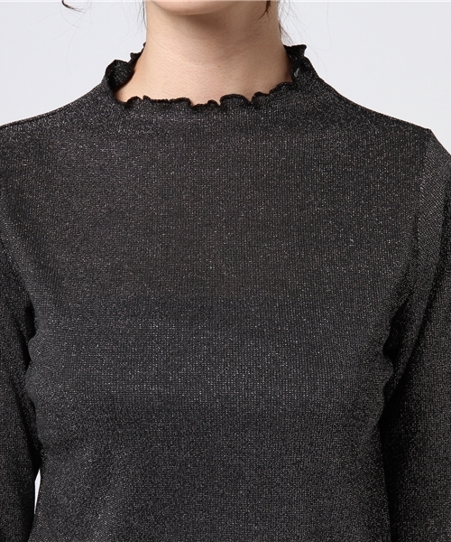 WEGO（ウィゴー）の「WEGO/ラメハイネックフリルTシャツ（Tシャツ/カットソー・レディース・ブラウン/シルバー/ブラック/ピンク・FREE）」の7枚目の写真